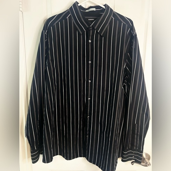 ♠️”Claiborne” Men’s Black/White/Taupe Beige Pinstriped Long Sleeved Dress Shirt - Picture 1 of 10